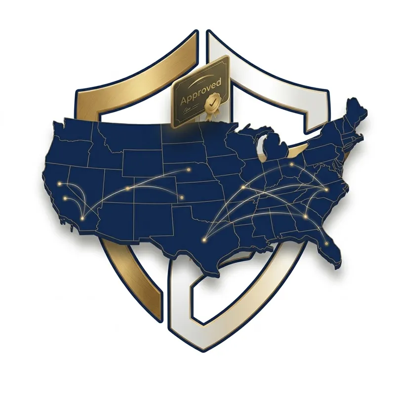 Final Expense Elite licensing shield over a map of the United States
